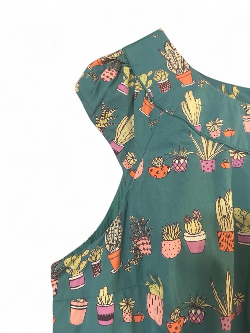 Modcloth Emily Fin Dress Day After Cactus Green Multicolor A-Line Cap Sleeve 2X - Picture 4 of 8